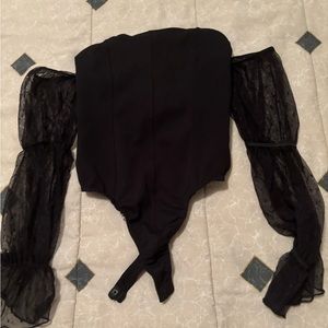 Strapless Black Bodysuit w/ Lace Sleeves